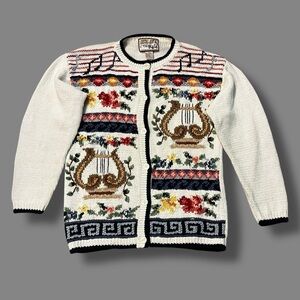 Crystal Kobe Cardigan Musical Notes Flowers Cottagecore Teacher Small Vintage